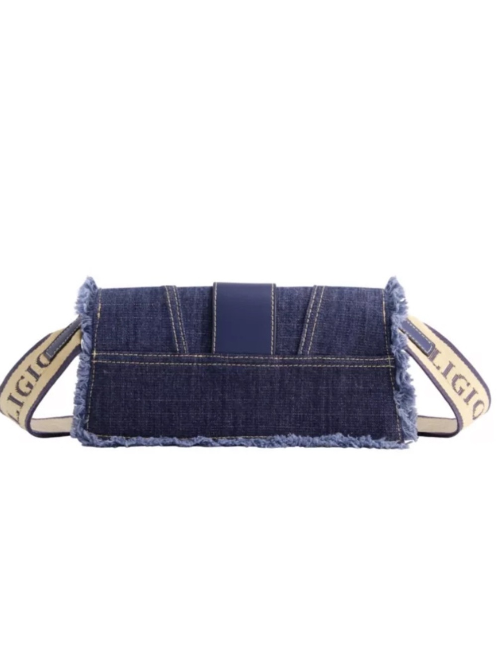 True Religion Dark Blue Frayed Denim Crossbody Bag with Gold Hardware - Picture 2 of 7